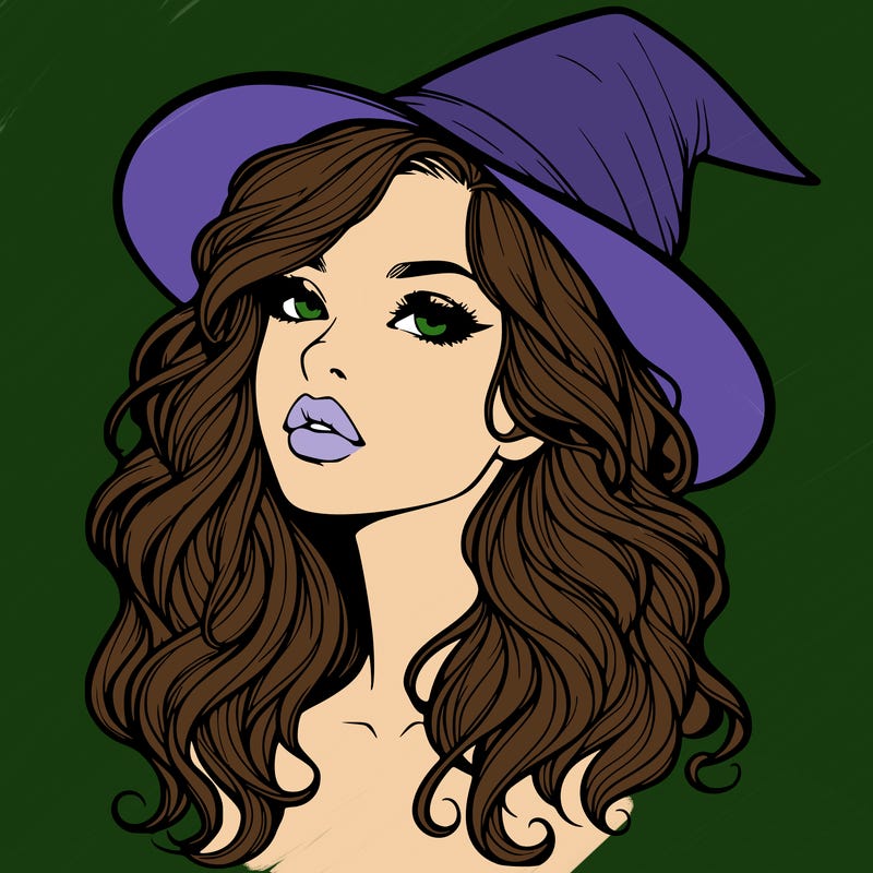 realistic witch girl with wavy hair and lips