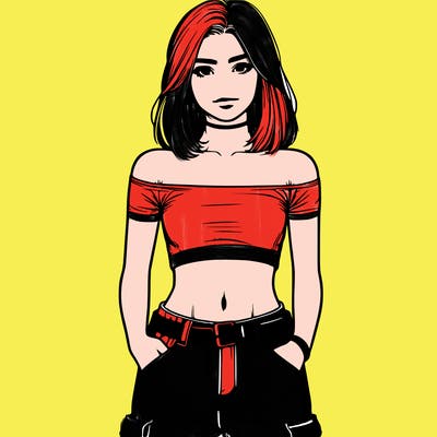 realistic teenage girl with a crop top and cargo jeans