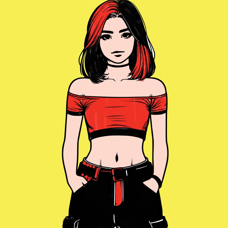 realistic teenage girl with a crop top and cargo jeans