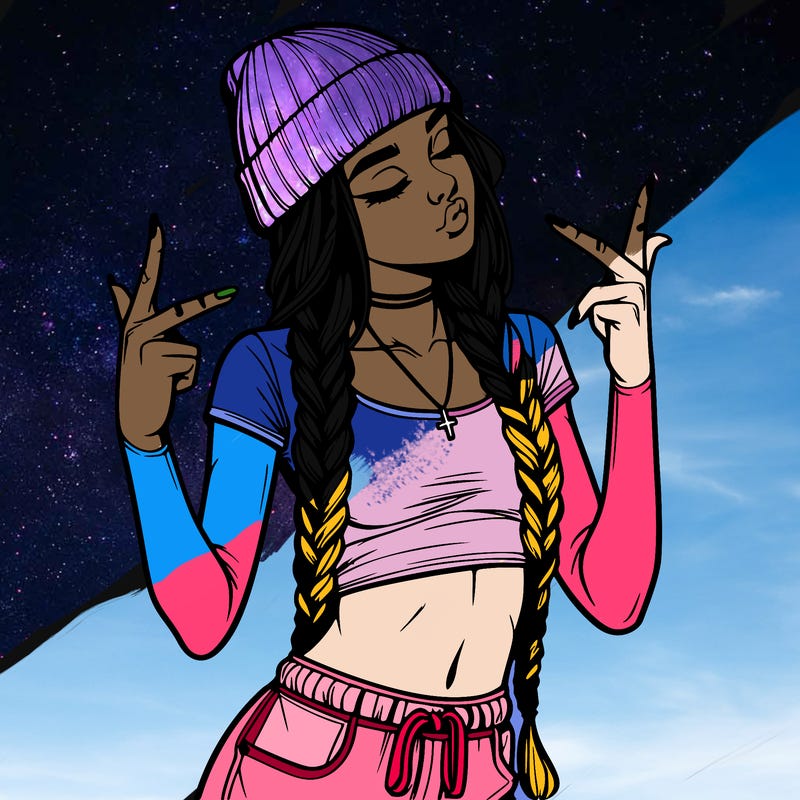 realistic teenage girl with braids and a beanie and crop top doing 🫶🏼