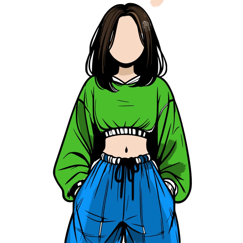 realistic girl faceless with baggy pants and a crop top