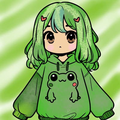 girl wearing frogging sweatshirt