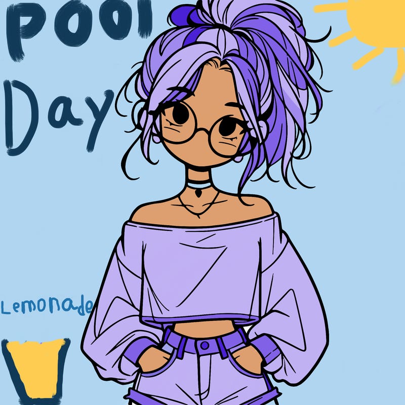 girl with a messy ponytail glasses a baggy crop top and jean shorts