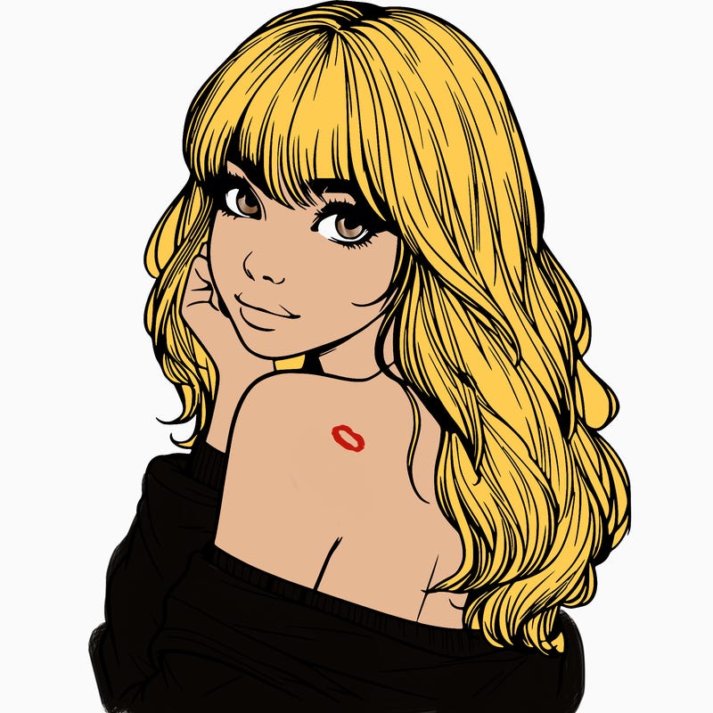 realistic girl with bangs looking over her shoulder