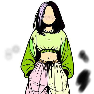 realistic girl faceless with baggy pants and a crop top