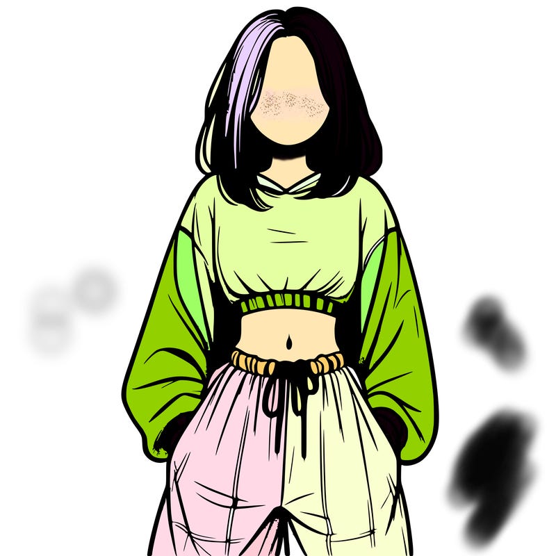 realistic girl faceless with baggy pants and a crop top