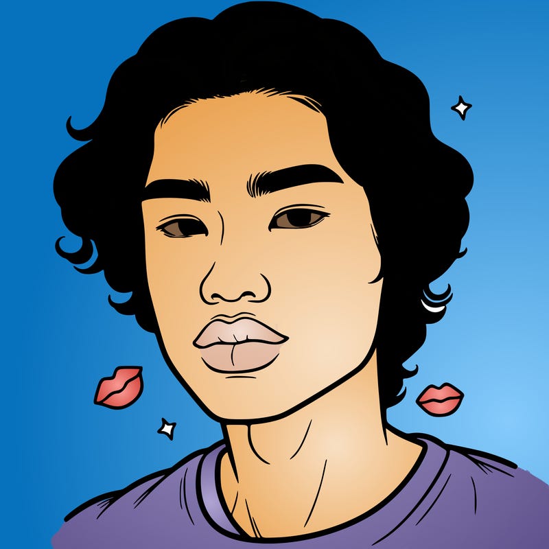 asian guy with wavy hair and full lips
