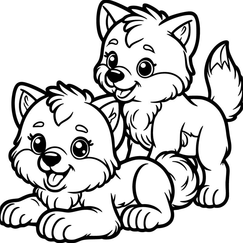 two playful wolf pups