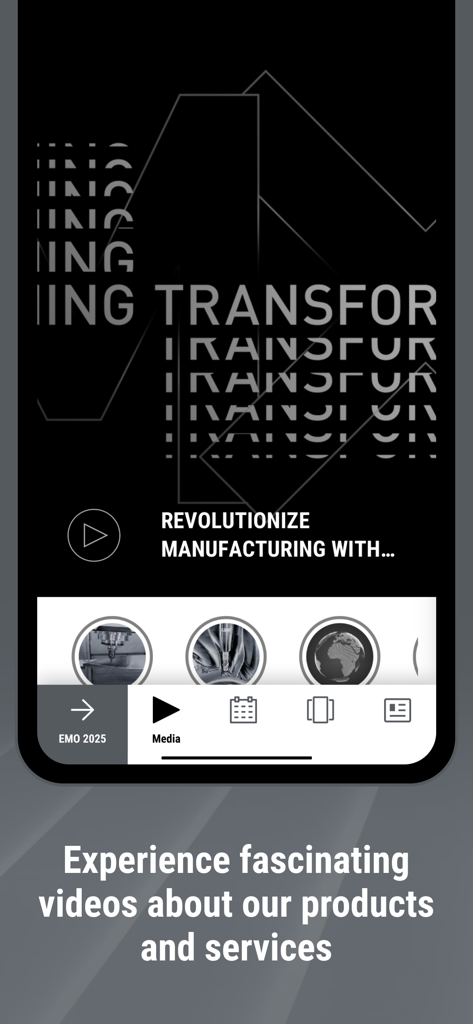 DMG MORI - DMG MORI 모바일 앱 미디어 인터페이스에 제조 기술 비디오가 표시됩니다.