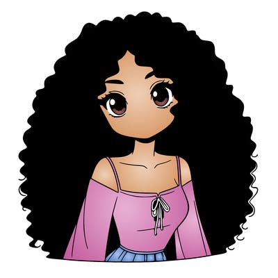 a black anime girl with long afro hair