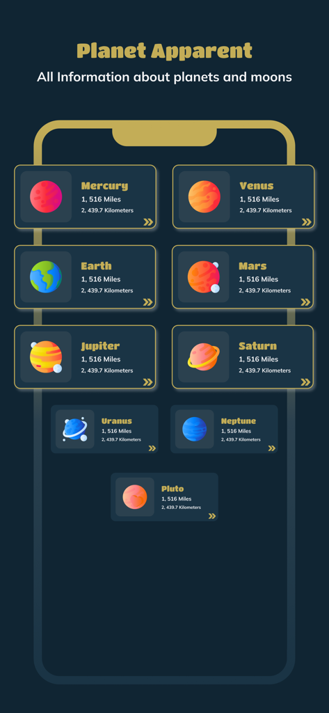 Skyview : Explore Universe - A list of planets in the solar system within the Skyview app including Mercury Venus and Earth