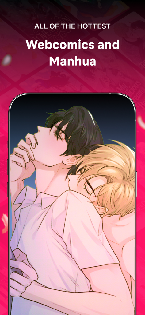 BlinkToon: Animated BL Comics - An intimate BL webcomic illustration on a smartphone screen from the BlinkToon app