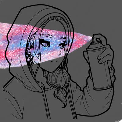 a realistic girl, spray painting