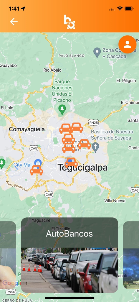OCCIDENTE MÓVIL - Map of Tegucigalpa showing Banco de Occidente AutoBancos locations