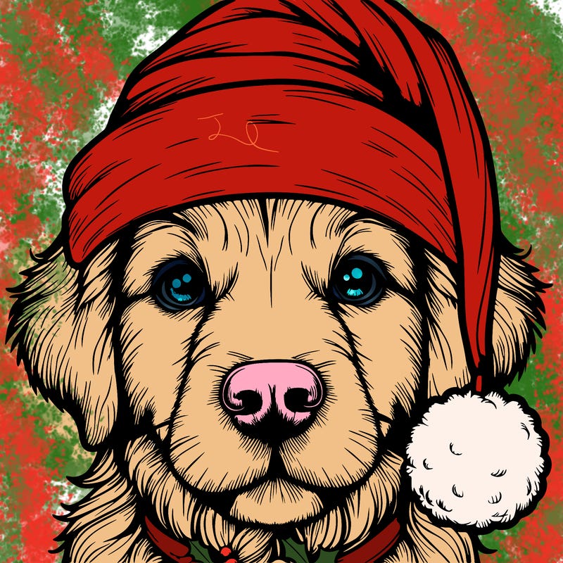 realistic dog with a christmas hat