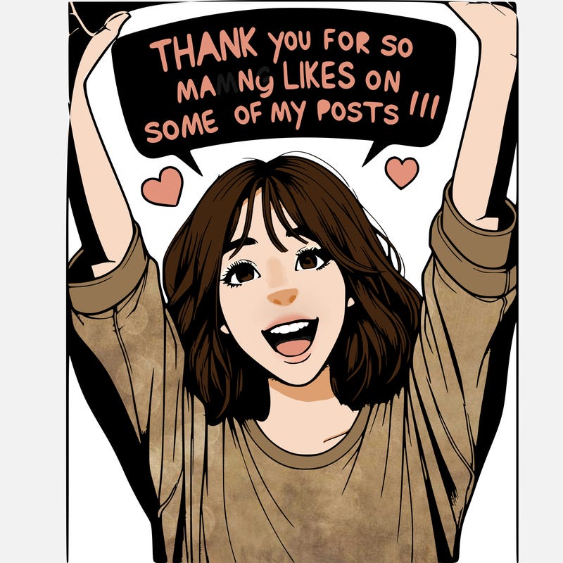 realistic girl saying “thank you for so many like on some of my posts!!!”