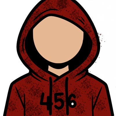 a person with non face waering a hoodie with a 456 symbol