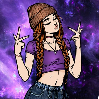 realistic teenage girl with braids and a beanie and crop top doing 🫶🏼