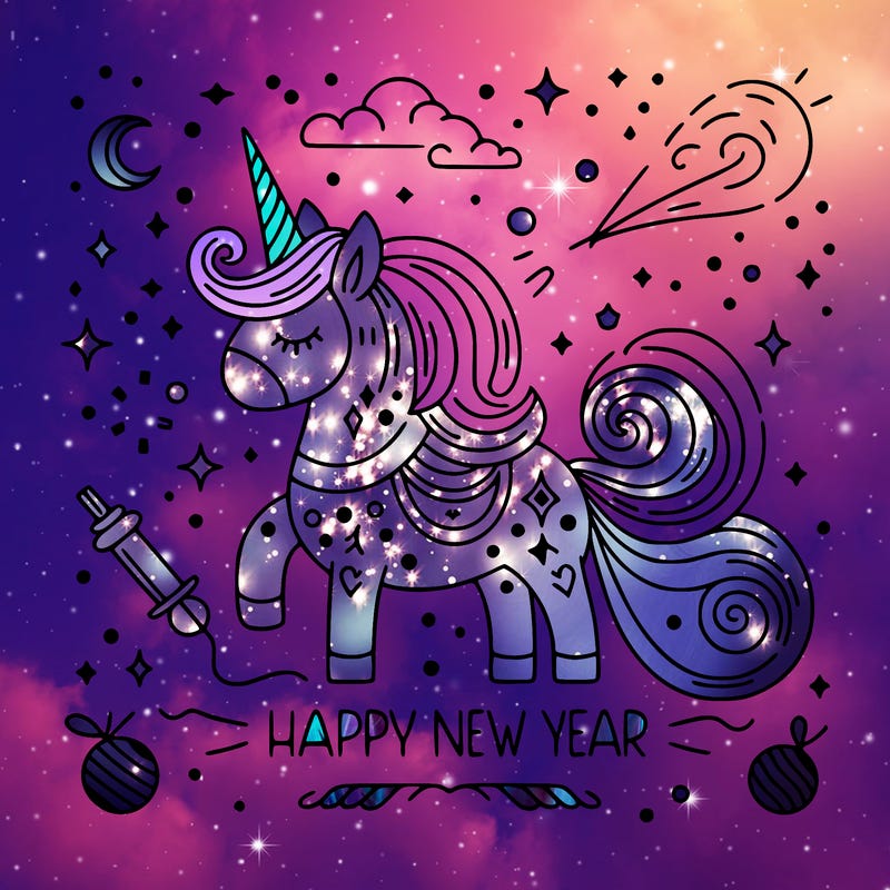 happy new year illustration calligraphic style outline; thin lines; light colors
