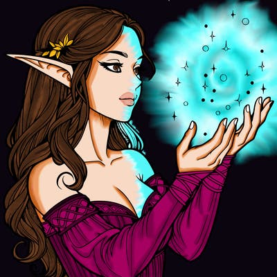 realistic elf girl doing magic