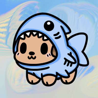 cute dog wearing a shark costume