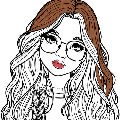 girl with long hair and freckles and glasses realistic