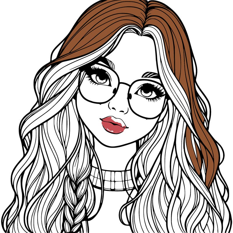 girl with long hair and freckles and glasses realistic