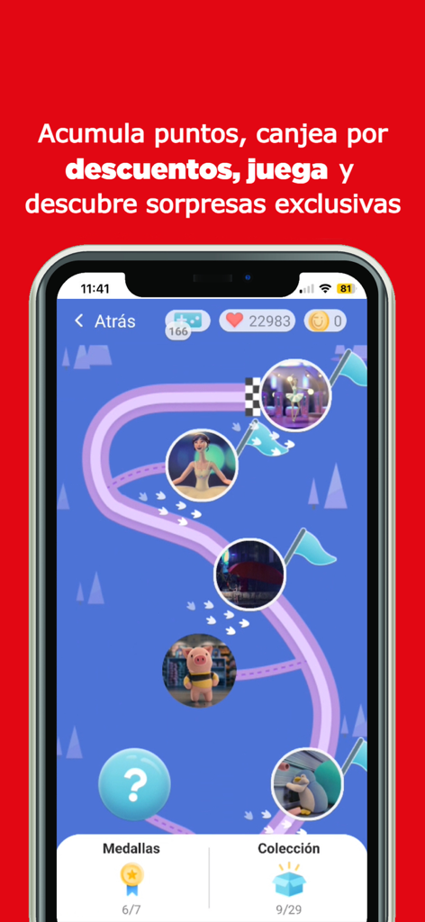 Miniso México - Interfaccia gamificata del programma fedeltà nell'app Miniso Italia che mostra un percorso ricompense con icone di personaggi