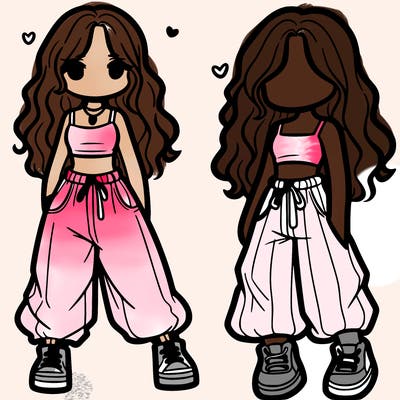 girl in baggy pants crop top and long hair