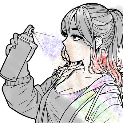 a realistic girl spray, painting