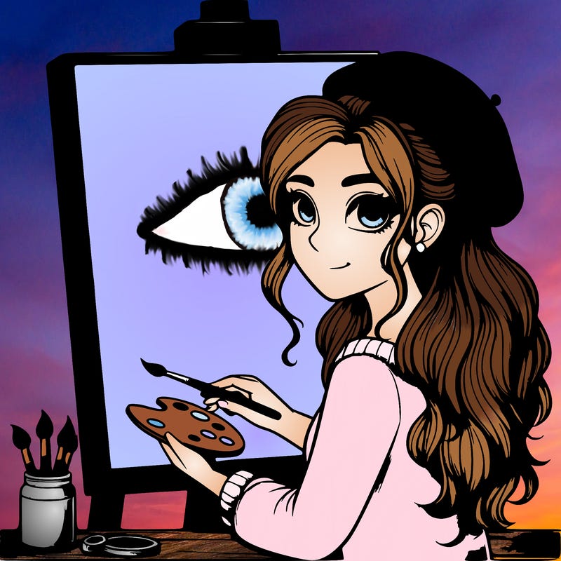 realistic girl artist painting a blank canvas