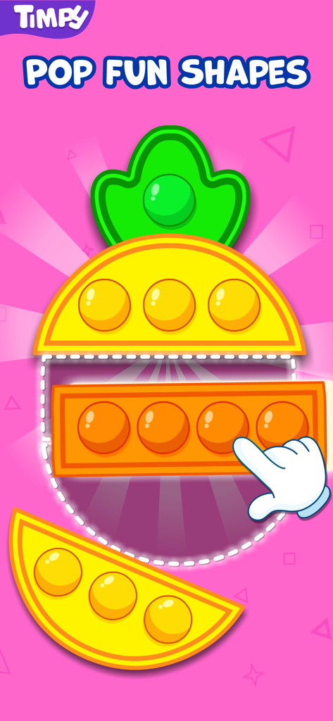 Pop It Games For 2 Year Olds - Un rompecabezas de emparejar formas con temática de piña para niños pequeños con burbujas pop-it interactivas.