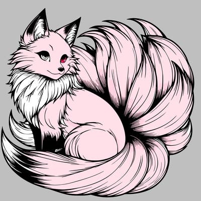 realistic detailed 9 tailed anime fox