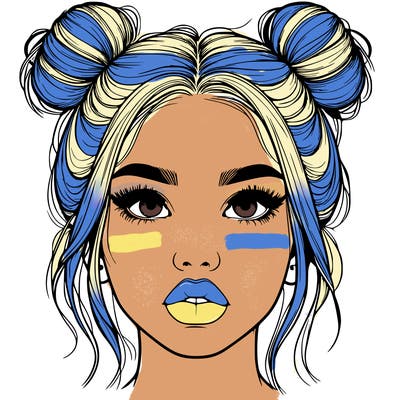 realistic girl with two buns on her hair and lips