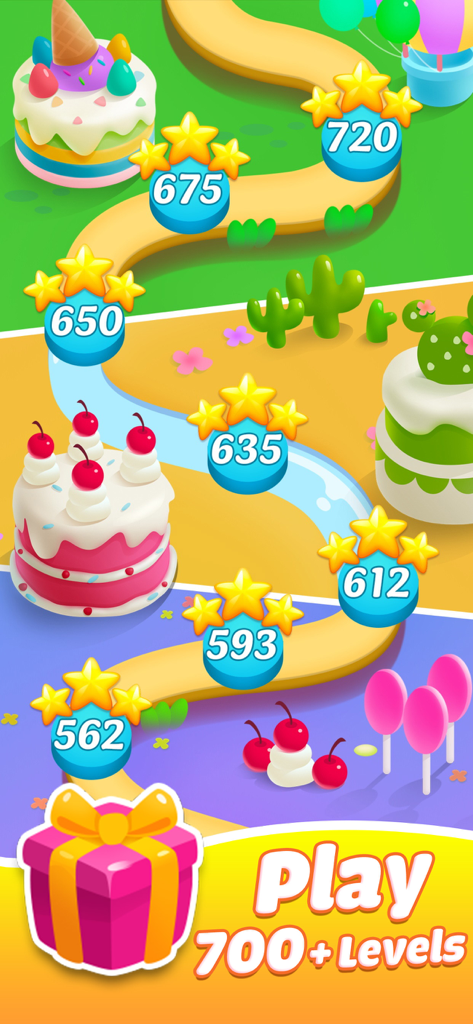 Jelly Jam Crush - Match 3 Game - Level progression map in Jelly Jam Crush Match 3 Game showing over 700 levels with three star ratings