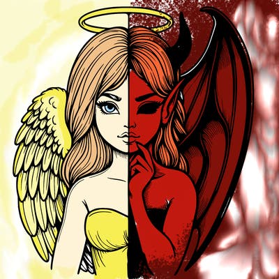 realistic angel half demon