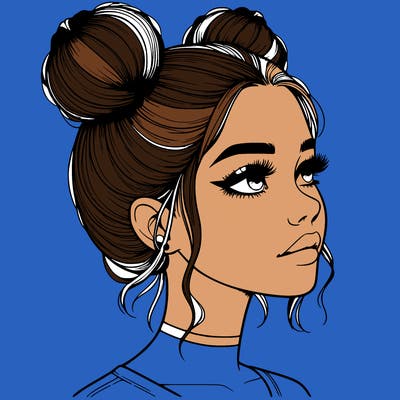 realistic girl with buns on the top of her head