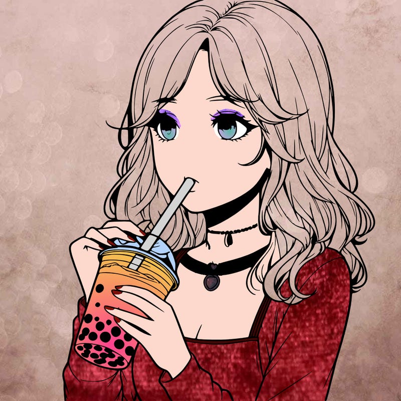 realistic girl drinking boba tea