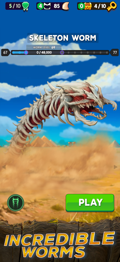Death Worm™ Deluxe - A giant skeleton worm monster rising from the desert sand in Death Worm Deluxe