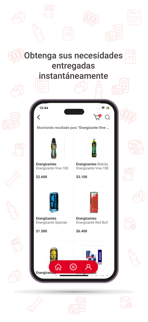Interface do aplicativo OXXO Domicílios mostrando várias bebidas energéticas disponíveis para entrega instantânea