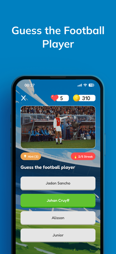 Football Quiz - Tiki Taka - Football player trivia question in the Tiki Taka quiz app
