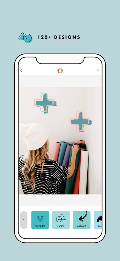 A Design Kit: Collage Maker - A Design Kit app interface showing design elements and stickers applied to a creative photo