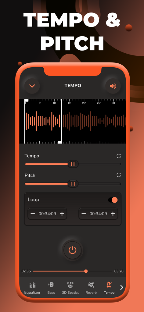 Volume Booster - Equalizer FX - Interface for adjusting music tempo and pitch in Volume Booster app