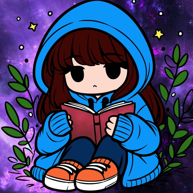 girl in oversized hoodie reading a book