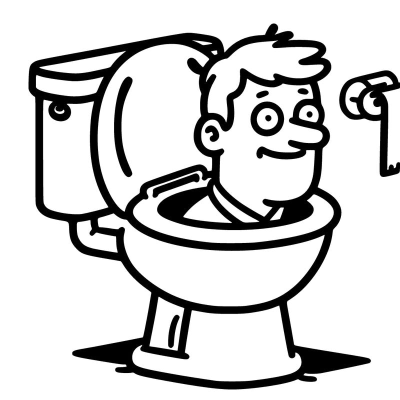 man with head sticking out of a toilet