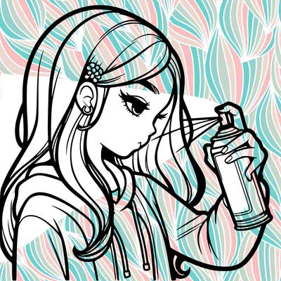 a realistic girl spray painting