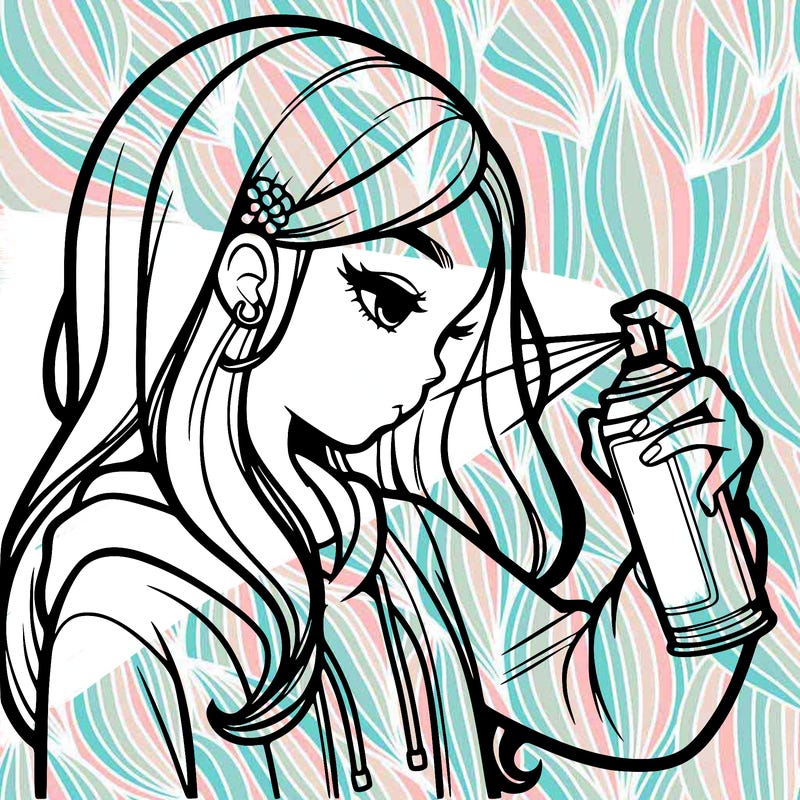 a realistic girl spray painting