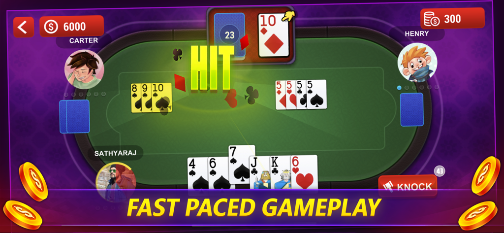 Tonk Online Card Game (Tunk) - 녹색 테이블 위에 플레이어와 카드 스프레드가 있는 빠른 게임 플레이를 특징으로 하는 Tonk 온라인 카드 게임 스크린샷