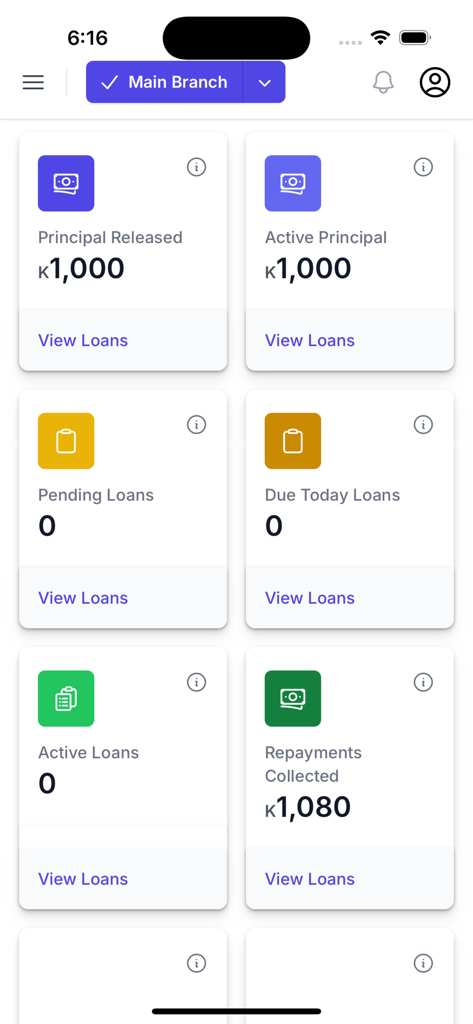 Lendbox | AI Loan Management - Dashboard auf dem Handy der Lendbox-App mit Kennzahlen zur Kreditverwaltung und Nachverfolgung von Rückzahlungen.