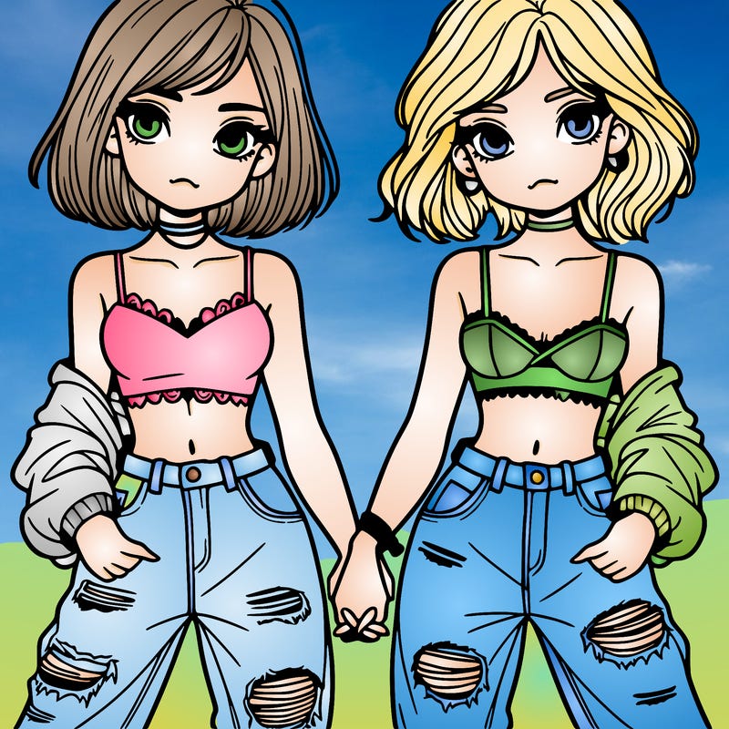 2 girls in crop tops and baggy jeans ripped